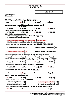 Đề thi trắc nghiệm môn Toán 10 - Mã đề thi 069